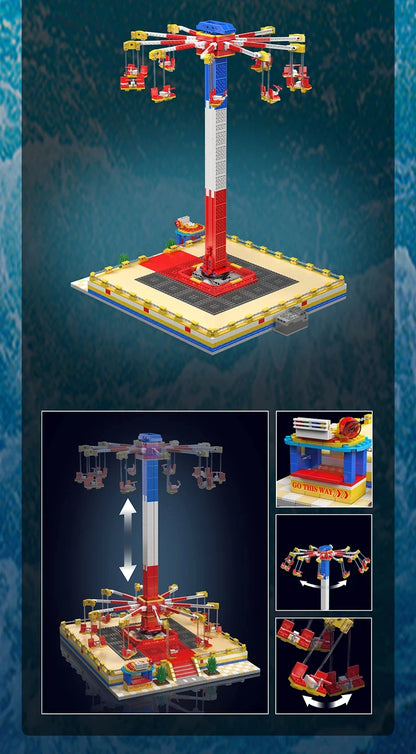MOULD KING  Amusement Park Toys Motorized Spinning Ride,Water Slide,Flying Swing Ride,Shark Pirate Ship Building Blocks Bricks