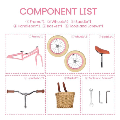 14 Inch Kids Balance Bike, Lightweight Height-adjustable Push Bike with Removable Basket and Rubber Air Tires