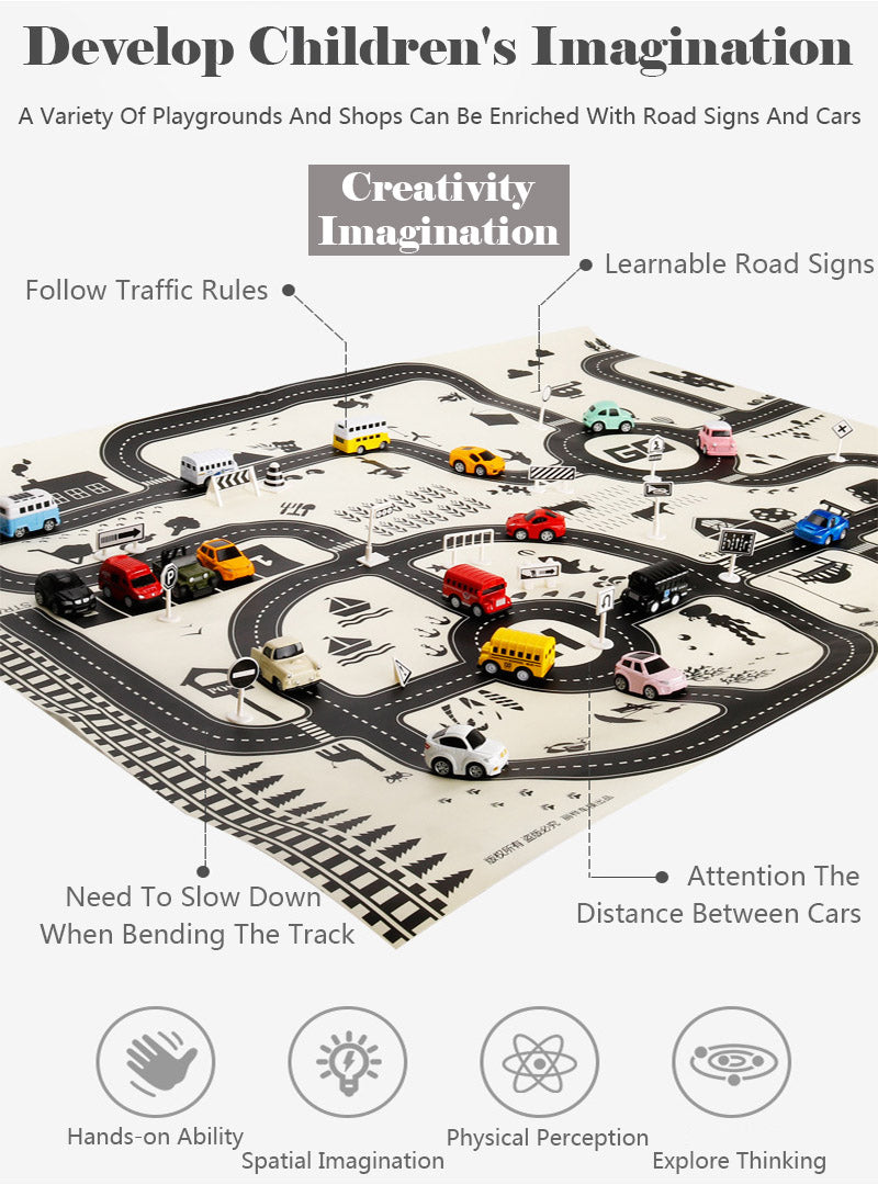 130*100CM Road Map Carpet For Kids Parking Lot Roadmap 83*58CM City Traffic Map of Road Carpet Traffic Signs Baby Play Mat Toys