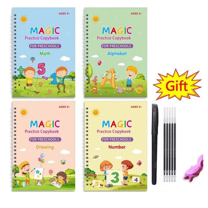 4pcs Magic Groove Practice Copybook Pen Preschools English Verison Kids Calligraphy Children Reusable Writing Book Free Wiping