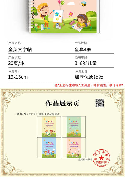 4pcs Magic Groove Practice Copybook Pen Preschools English Verison Kids Calligraphy Children Reusable Writing Book Free Wiping