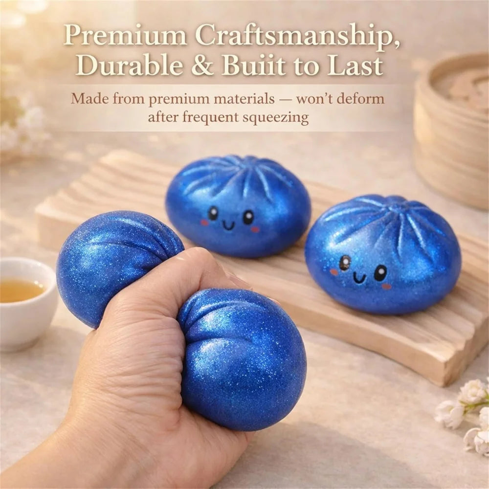 Glitter Dumpling Squishies, Upgrade Squishy Dumplings Stress Balls, Soft Squeezy Dough Ball with Steamer Stress Relief Desk Toy