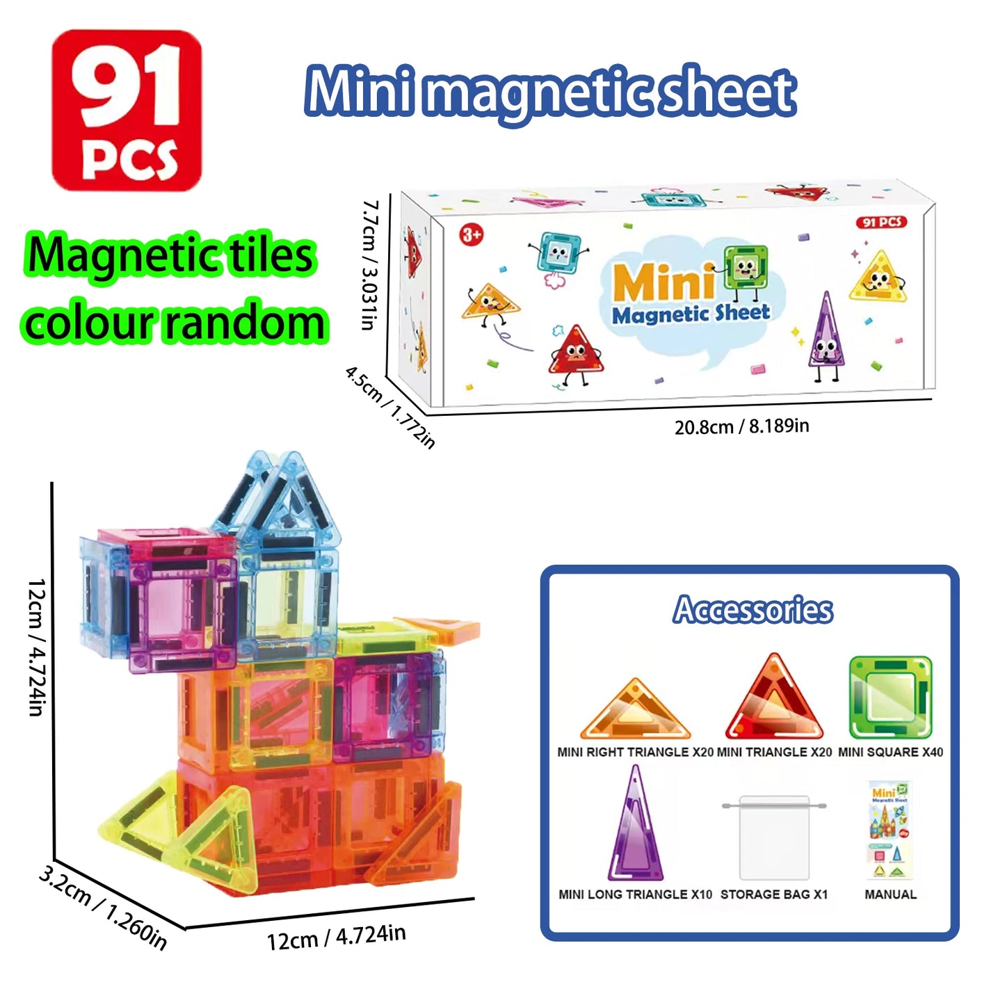 Mini Magnetic Tile Color Window Block Magnetic Block Portable Assembly Pocket Travel Bag Children'S Puzzle Toy