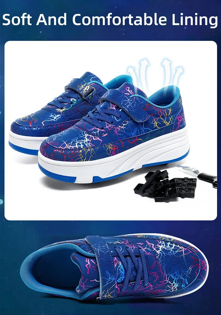 4 Wheel Dual-Use Roller Skates With Detachable Wheels,Sneakers, Boys And Girls Shoes With Wheels,Speed Skate