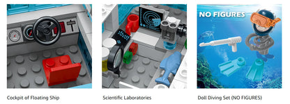 HOGOKIDS Arctic Explorer Technic Ship Building Block Set with LED Light  Ocean Exploration Helicopter Sub Shark for Kids Ages 6+