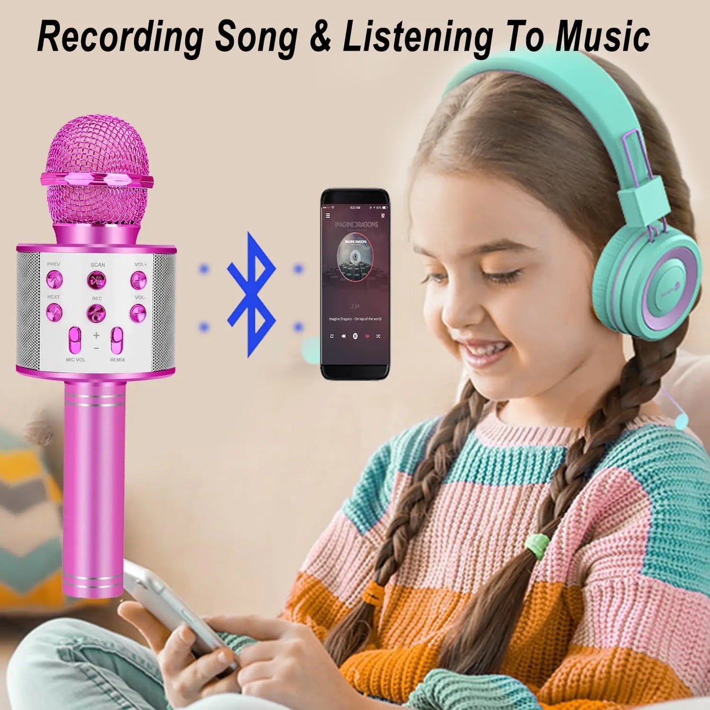 Kids Karaoke Microphone for Girl Toys,Christmas Birthday Gifts Ideas for 3 4 5 6 7 8 9 10 Year Old Girls