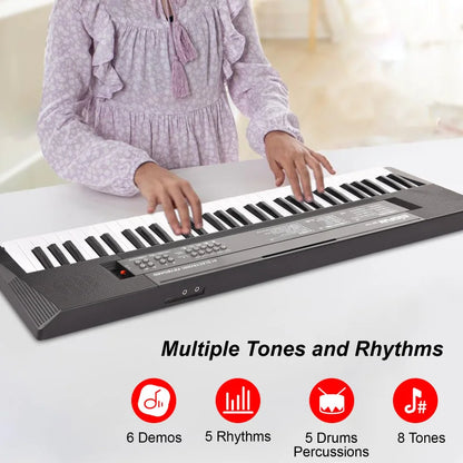 BIGFUN 61 Key Electronic Keyboard Piano Dual Speaker 8 Tone 5 Rhythm 5 Drums Percussion 6 Demo Musical Instrument with Mic