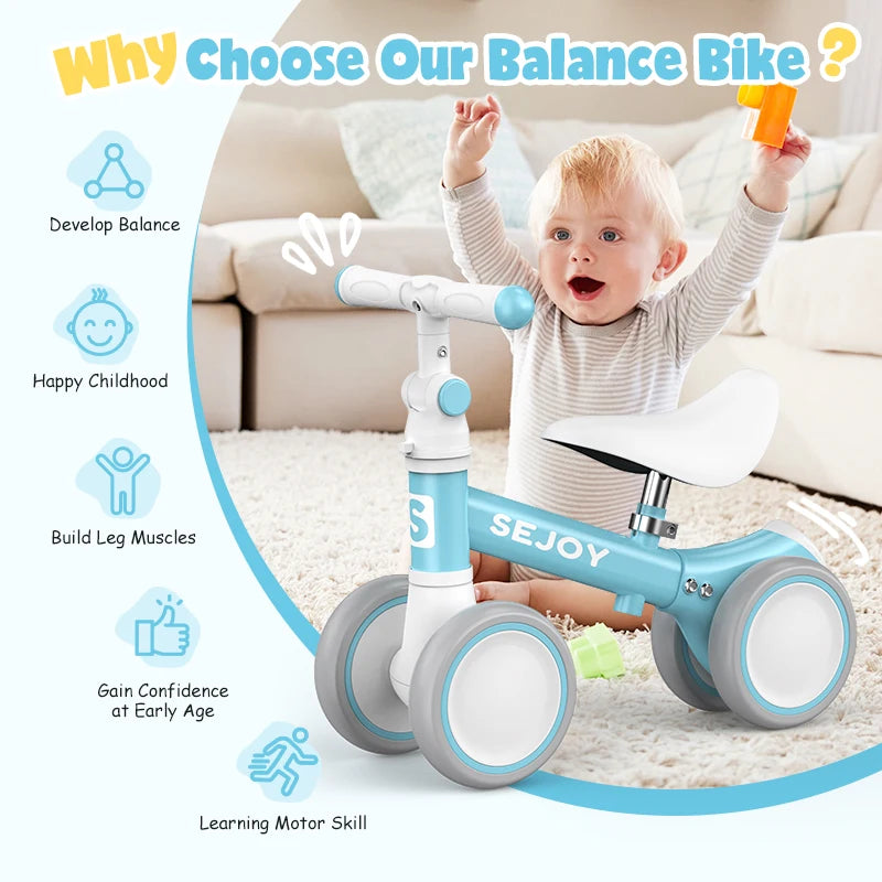 Baby Balance Bike for 1 Year Old Boys Girls 12-36 Month Toddler Balance Bike, 4 Wheels Toddler First Bike,Birthday Gifts,Blue