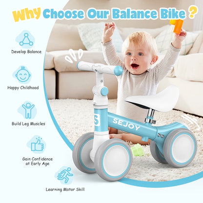 Baby Balance Bike for 1 Year Old Boys Girls 12-36 Month Toddler Balance Bike, 4 Wheels Toddler First Bike,Birthday Gifts,Blue
