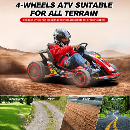 MUKIDY 24V Electric Go Kart,Drift Cart for 6+ Kids Gifts,Battery Powered Outdoor Ride on Toy Car Kids Go Kart with Safety Belt