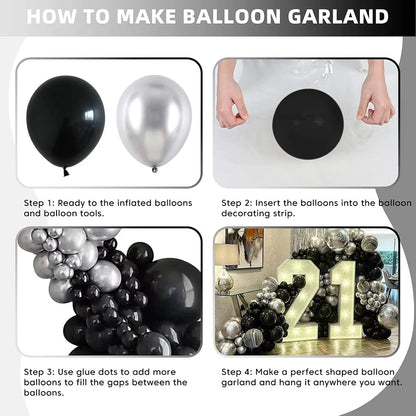 Black Chrome Silver Balloons Arch Garland Kit Wedding Bridal Shower Decor Birthday Party Baby Shower Graduation Party Decoration