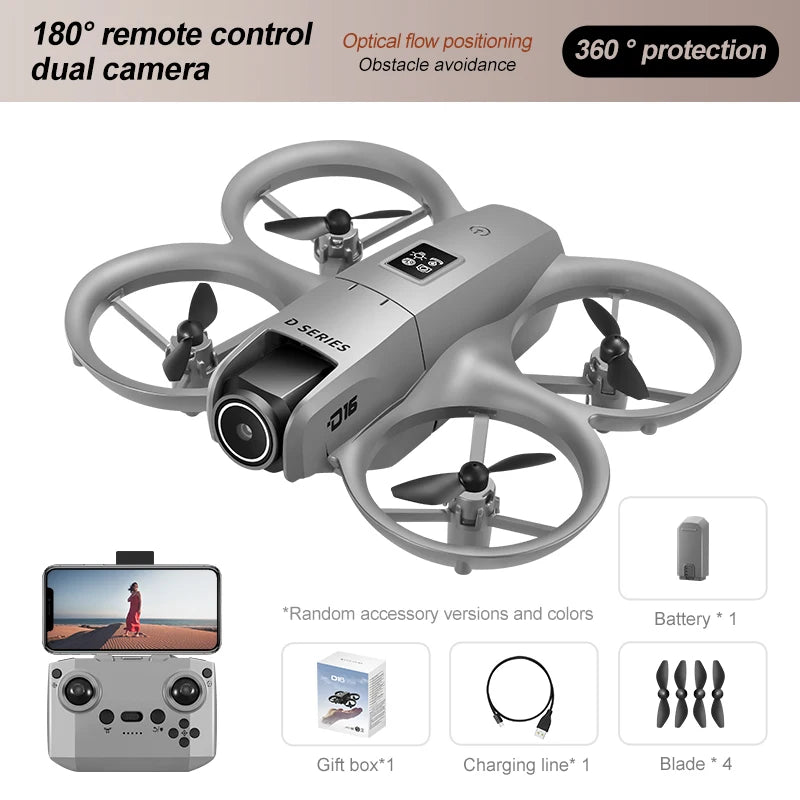D16 Mini Drone 4k HD Camera ESC Aerial Aircraft Air Pressure Fixed Height Pocket UFO Remote Control Airplane Gift Toys for Kids