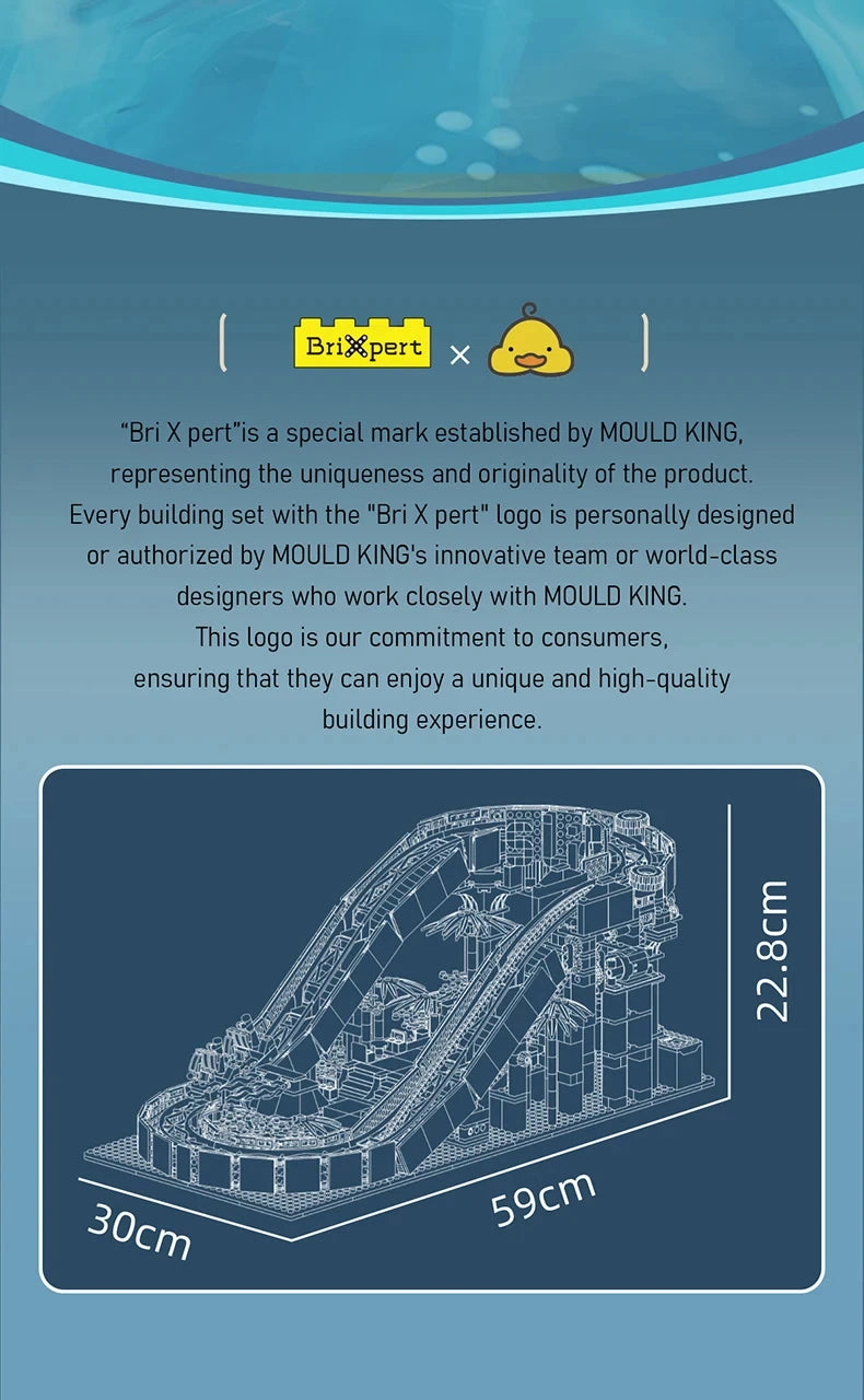 MOULD KING  Amusement Park Toys Motorized Spinning Ride,Water Slide,Flying Swing Ride,Shark Pirate Ship Building Blocks Bricks