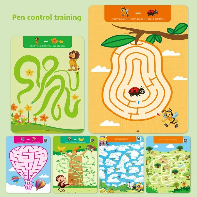 64 Pages Tracing Workbook Reusable Practice Copybook Pen Control Training Magical Montessori Cards for Kids Education Book