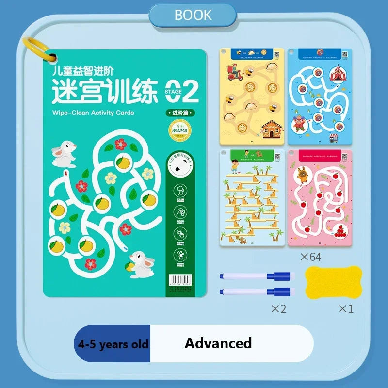 64 Pages Tracing Workbook Reusable Practice Copybook Pen Control Training Magical Montessori Cards for Kids Education Book