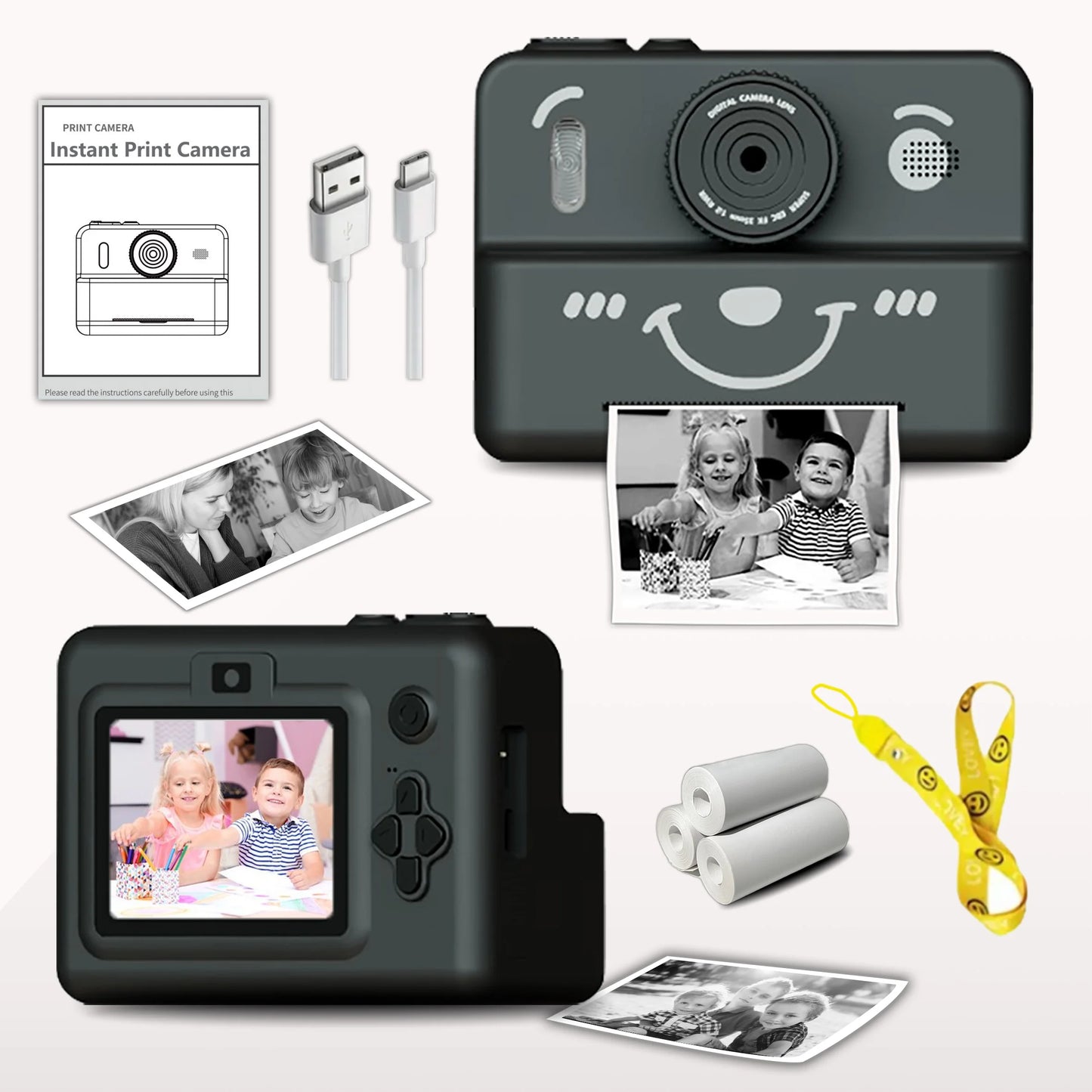 kids Instant print camera,photo&video&music&puzzle games,flash|dual camera|USB charging,birthday&holiday&family gathering gifts