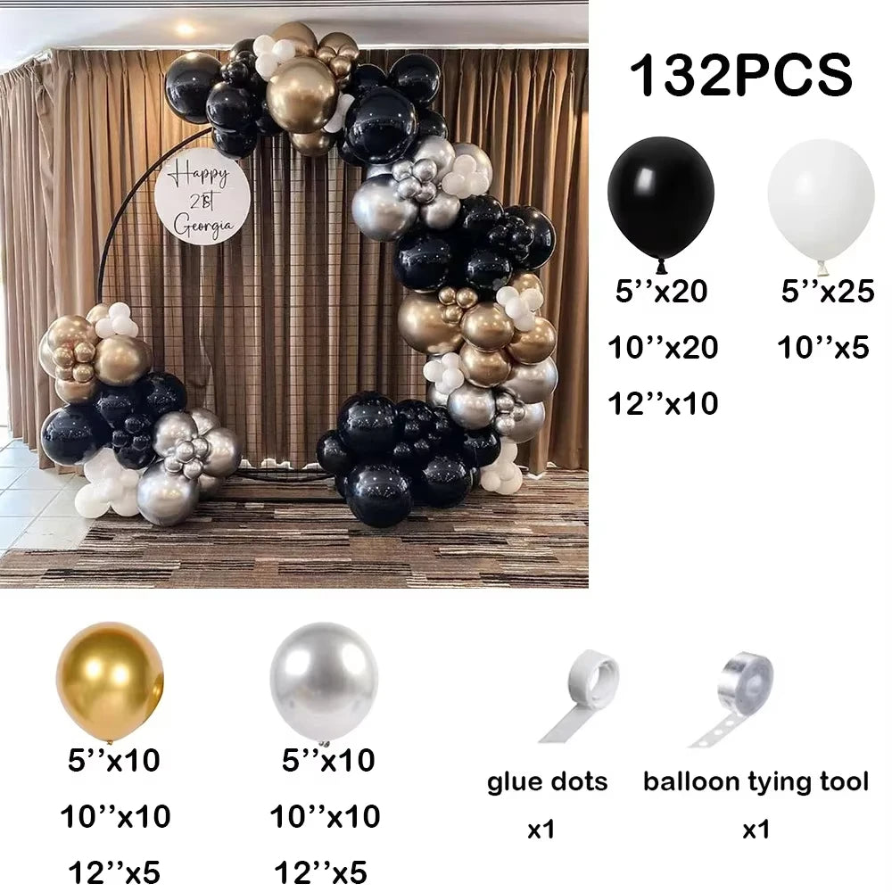Black Chrome Silver Balloons Arch Garland Kit Wedding Bridal Shower Decor Birthday Party Baby Shower Graduation Party Decoration