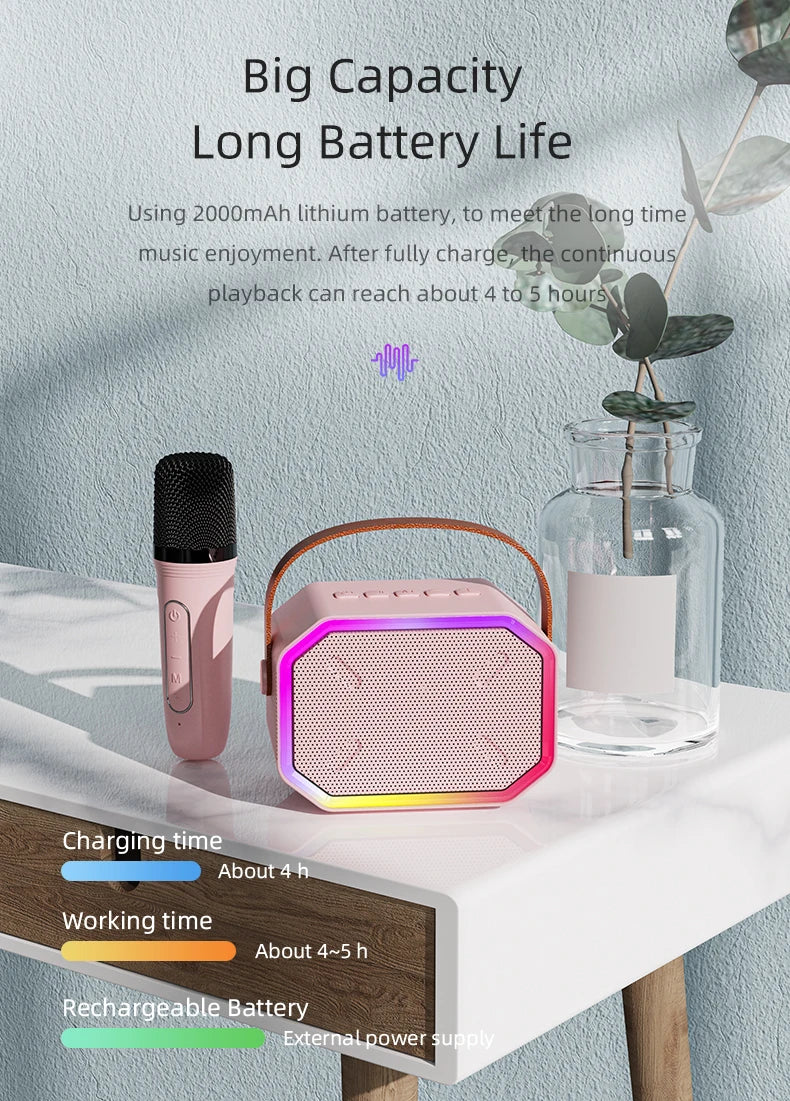 Mini Karaoke Machine for Kids Portable Karaoke Machine Bluetooth Wireless Microphones LDE Light Toys Gifts for Girls Boys