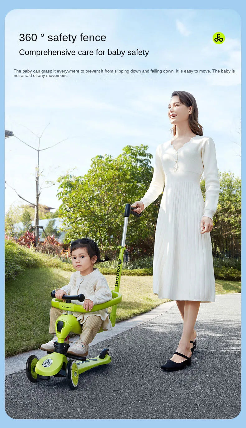 Baby stroller 3 wheels Multifunctional fenced seated scooter suitable for 2-12 years old baby bicycle Lightweight foldable
