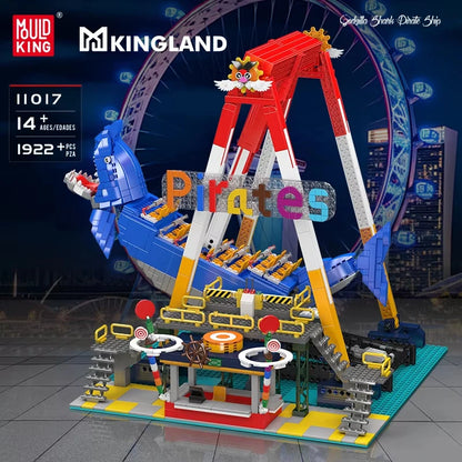 MOULD KING  Amusement Park Toys Motorized Spinning Ride,Water Slide,Flying Swing Ride,Shark Pirate Ship Building Blocks Bricks