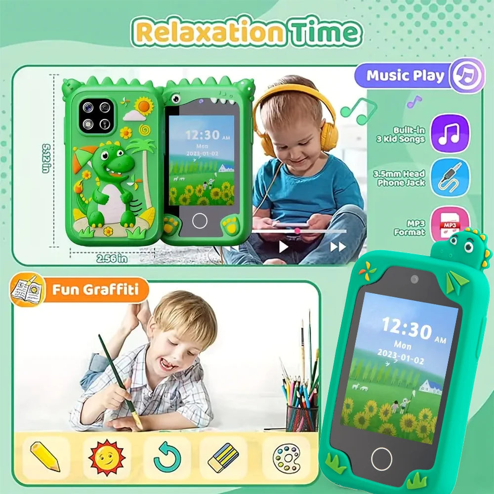 AMORUS Children Muscial Phone Dual Camera Mp3 Player Game Fuction Cartoon Baby Mobile for Girls Boys Birthday Christmas Gifts