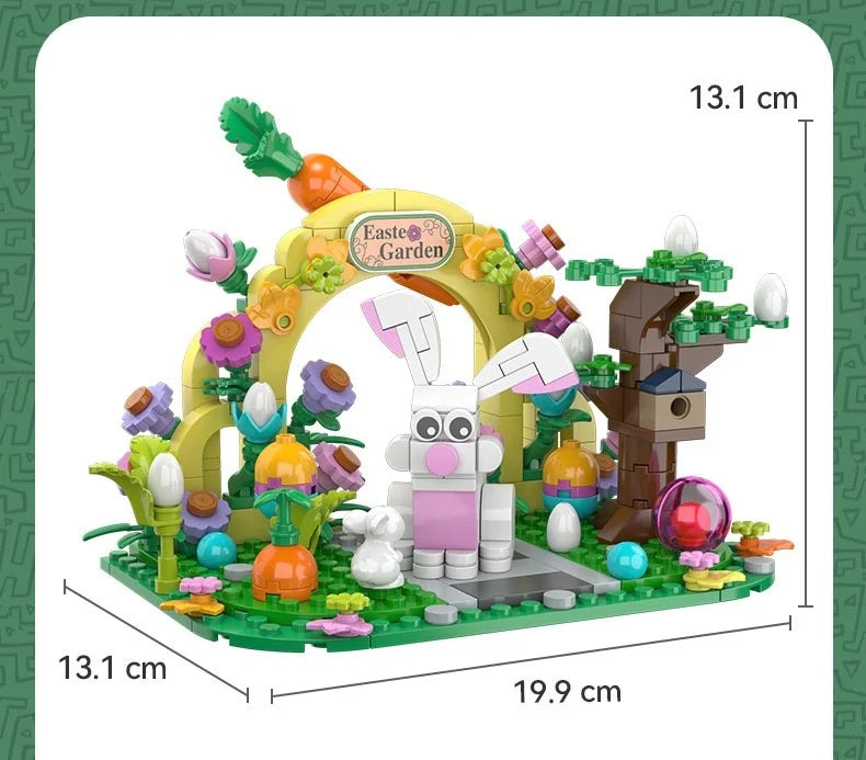 MOC Rabbit Easter Egg Easter Garden Animal Building Blocks Set Easter Bunny Carrots Toy For Kid's Birthday Holiday Easter Gifts