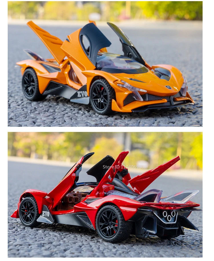 1:32 Scale Apollo EVO Car Toy Models Alloy Diecast Sports Cars Pull Back Sound Light 2 Doors Opened Racing Vehicles Gift for Kid