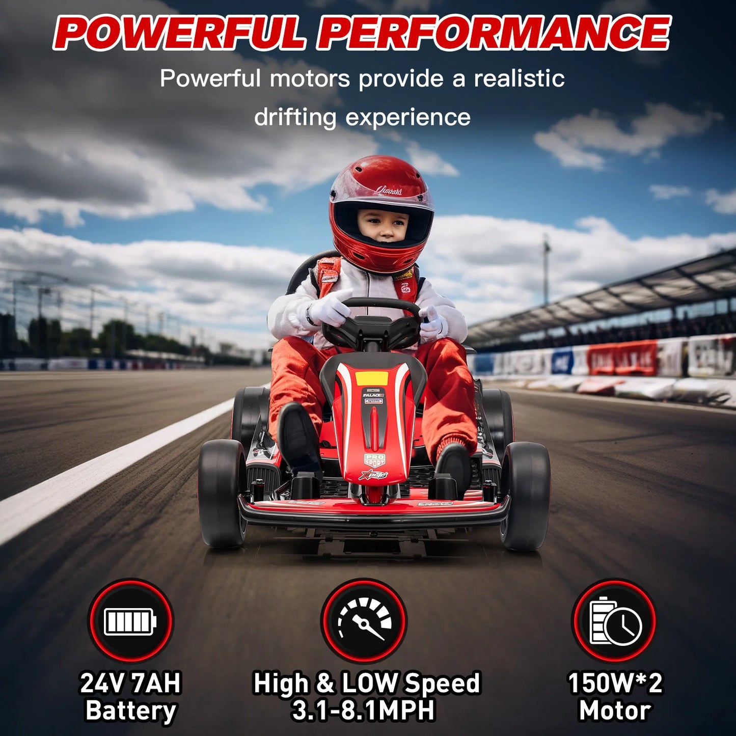 MUKIDY 24V Electric Go Kart,Drift Cart for 6+ Kids Gifts,Battery Powered Outdoor Ride on Toy Car Kids Go Kart with Safety Belt