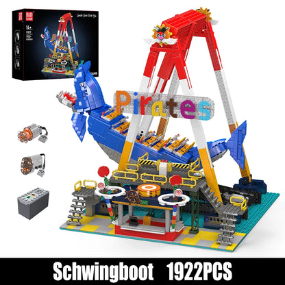 MOULD KING  Amusement Park Toys Motorized Spinning Ride,Water Slide,Flying Swing Ride,Shark Pirate Ship Building Blocks Bricks