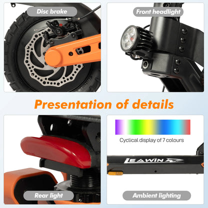 vankel E-Scooter 1600W Dual Motor 48V20Ah Battery Foldable Electric Scooter 10 inch Off-road Tire Double Suspension Escooters