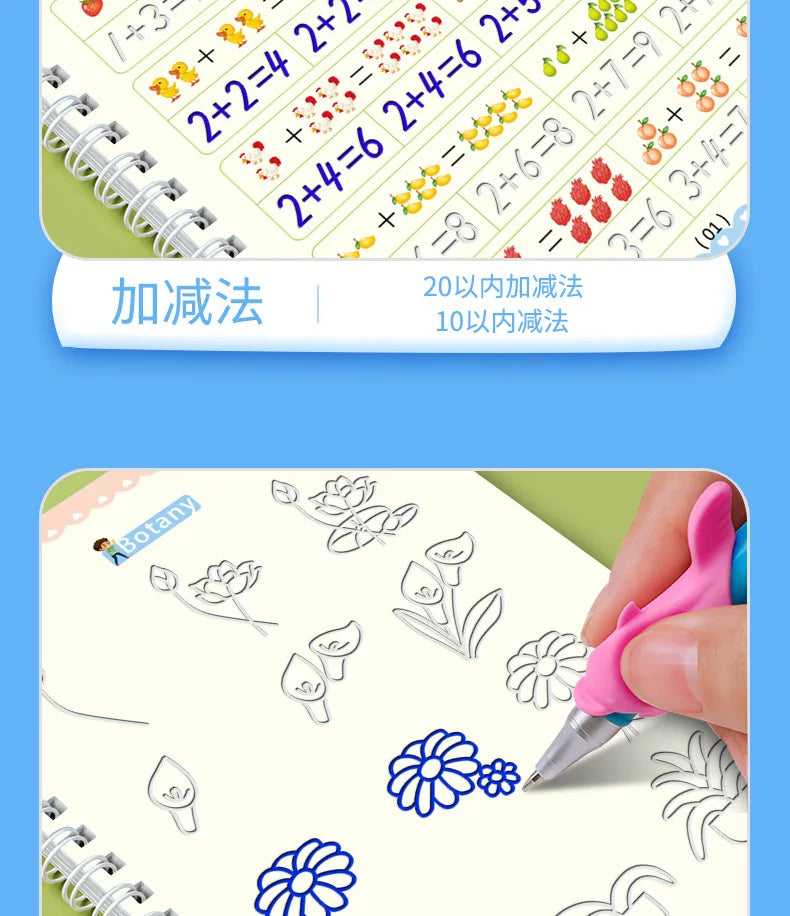 4pcs Magic Groove Practice Copybook Pen Preschools English Verison Kids Calligraphy Children Reusable Writing Book Free Wiping
