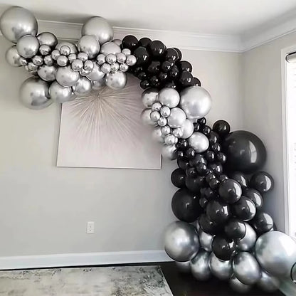 Black Chrome Silver Balloons Arch Garland Kit Wedding Bridal Shower Decor Birthday Party Baby Shower Graduation Party Decoration