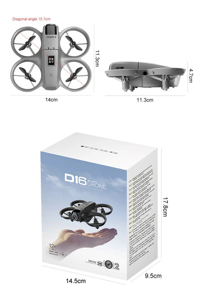 D16 Mini Drone 4k HD Camera ESC Aerial Aircraft Air Pressure Fixed Height Pocket UFO Remote Control Airplane Gift Toys for Kids