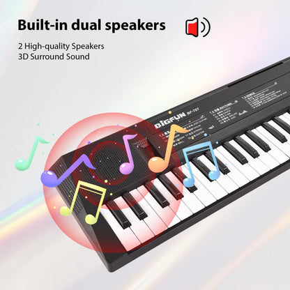 BIGFUN 61 Key Electronic Keyboard Piano Dual Speaker 8 Tone 5 Rhythm 5 Drums Percussion 6 Demo Musical Instrument with Mic