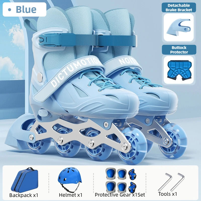 Kids Inline Skates for Beginners Adjustable Roller Blades for Boys Girls Age 6-12 Entry Level Professional Outdoor Skating Shoes