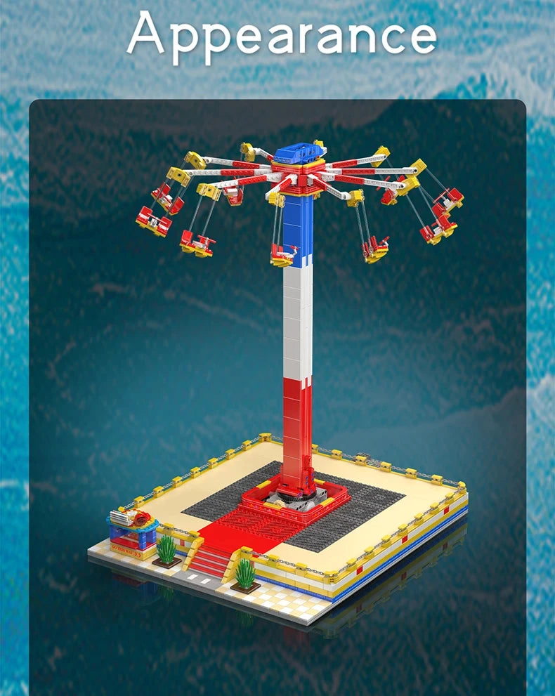 MOULD KING  Amusement Park Toys Motorized Spinning Ride,Water Slide,Flying Swing Ride,Shark Pirate Ship Building Blocks Bricks