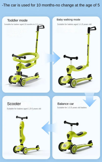 Baby stroller 3 wheels Multifunctional fenced seated scooter suitable for 2-12 years old baby bicycle Lightweight foldable