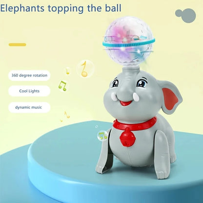 Elephant Floating Ball Toy,Drumming Elephant Blowing Ball with Light Music, Early Learning Educational Toy with Light & Sound