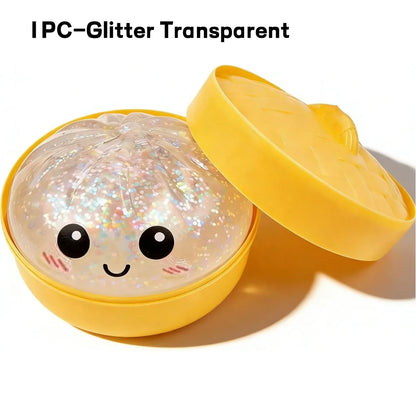 Glitter Dumpling Squishies, Upgrade Squishy Dumplings Stress Balls, Soft Squeezy Dough Ball with Steamer Stress Relief Desk Toy