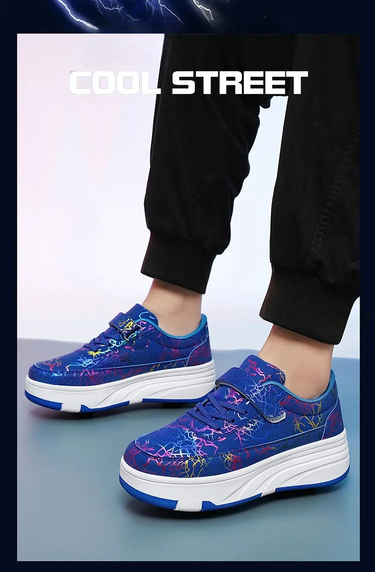 4 Wheel Dual-Use Roller Skates With Detachable Wheels,Sneakers, Boys And Girls Shoes With Wheels,Speed Skate