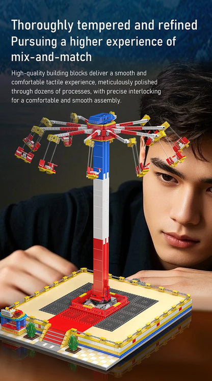 MOULD KING  Amusement Park Toys Motorized Spinning Ride,Water Slide,Flying Swing Ride,Shark Pirate Ship Building Blocks Bricks