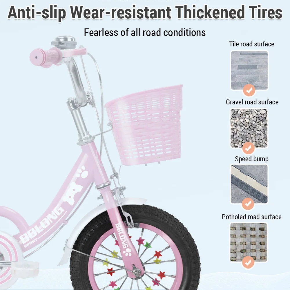 Kids Bike 12-20in Bicycle with Training Wheels Basket Protective Net Fash Wheel Children Bicycle for Girls Ages 3-13 Years