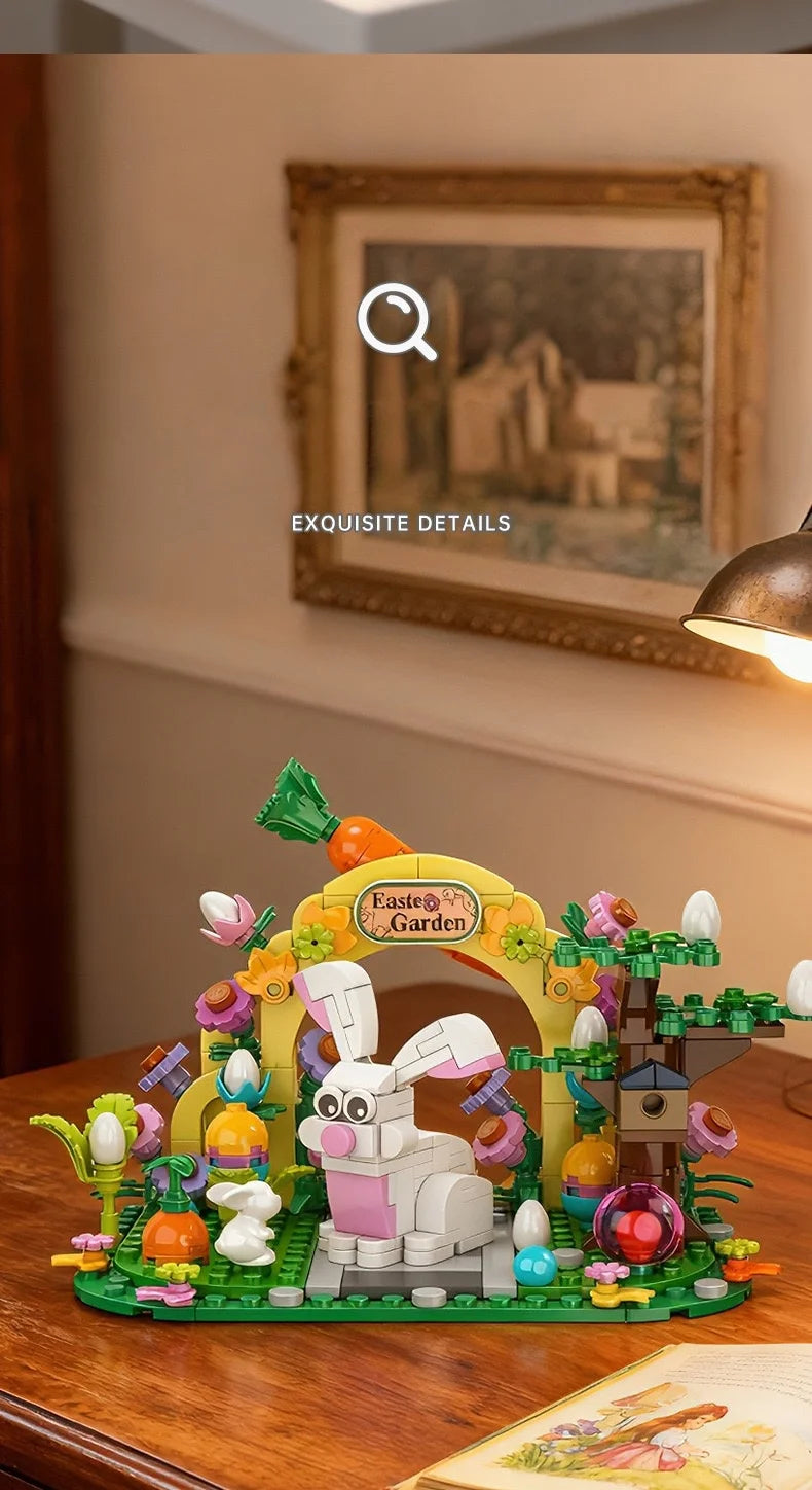 MOC Rabbit Easter Egg Easter Garden Animal Building Blocks Set Easter Bunny Carrots Toy For Kid's Birthday Holiday Easter Gifts