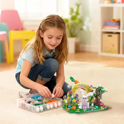 MOC Rabbit Easter Egg Easter Garden Animal Building Blocks Set Easter Bunny Carrots Toy For Kid's Birthday Holiday Easter Gifts