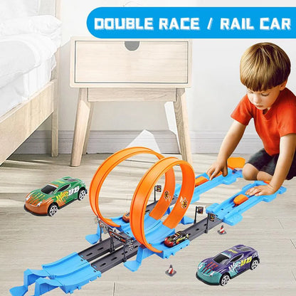 Stunt Speed Double Car Wheels Model Toys For Kids Racing Track Diy Assembled Rail Kits Educational Interactive Boy Children Toy