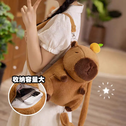 Strawberry Hat Capybara Plush Toy Simulation Turtle Backpack Capibara Stuffed Animals Papa Hand Circle Ring Small size Pendant