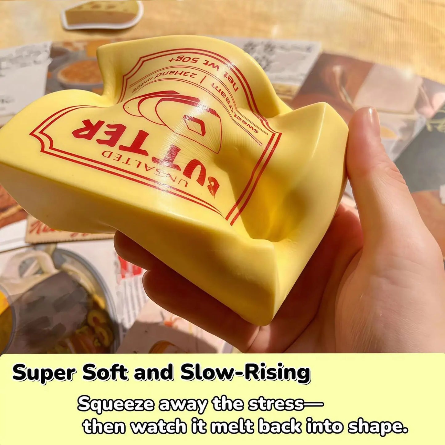 Squishy Simulated Butter Block Squeeze Toy Soft Stress Relief Slow Rising Sensory Fidget Toy Gifts for Anxiety ADHD Autism Kids