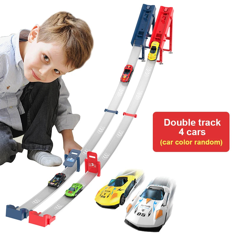 Stunt Speed Double Car Wheels Model Toys For Kids Racing Track Diy Assembled Rail Kits Educational Interactive Boy Children Toy