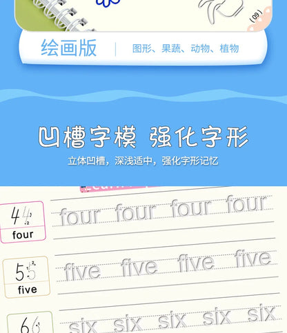 4pcs Magic Groove Practice Copybook Pen Preschools English Verison Kids Calligraphy Children Reusable Writing Book Free Wiping