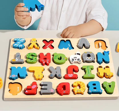 3D Colorful Alphabet Number Puzzle Montessori Wooden Puzzles Matching Games Early Education Toys Mathematics Shape Cognition
